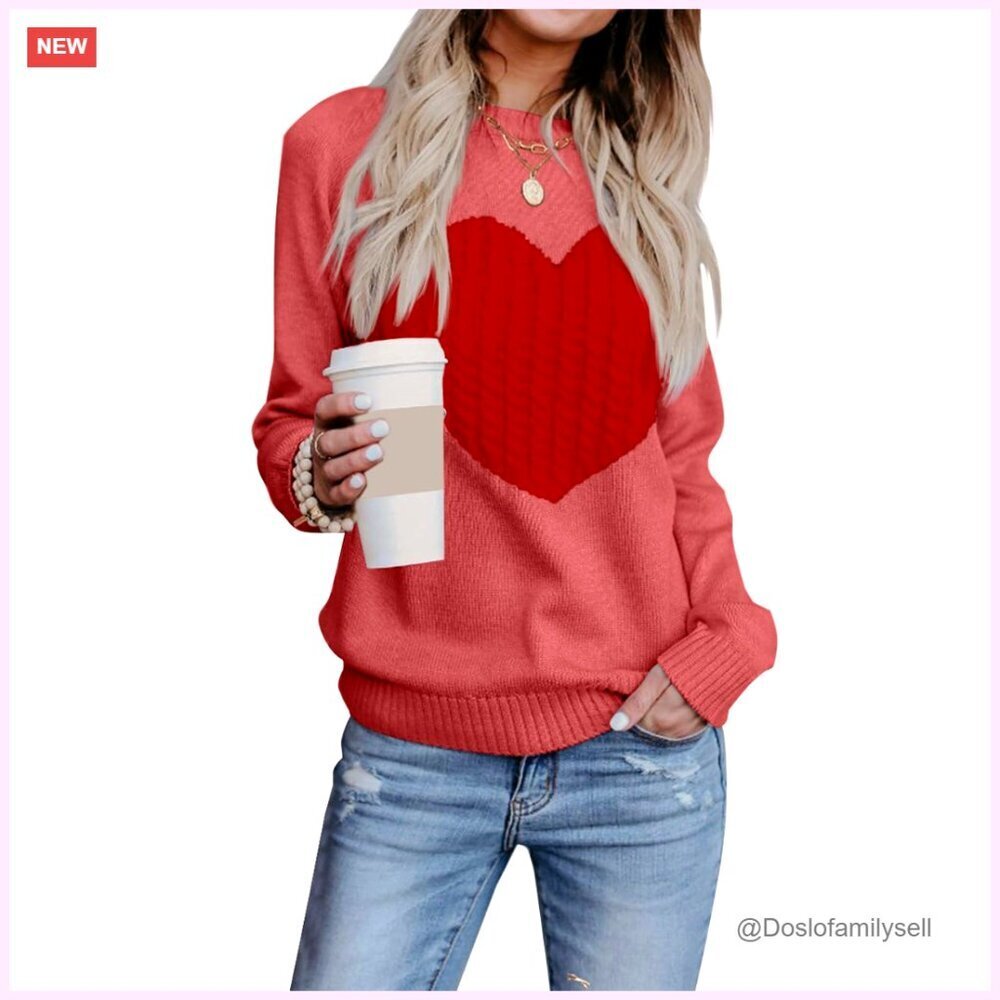 Heart Pattern Crewneck Sweater Lightweight Pullover Cute Y2K Chic Casual Tops